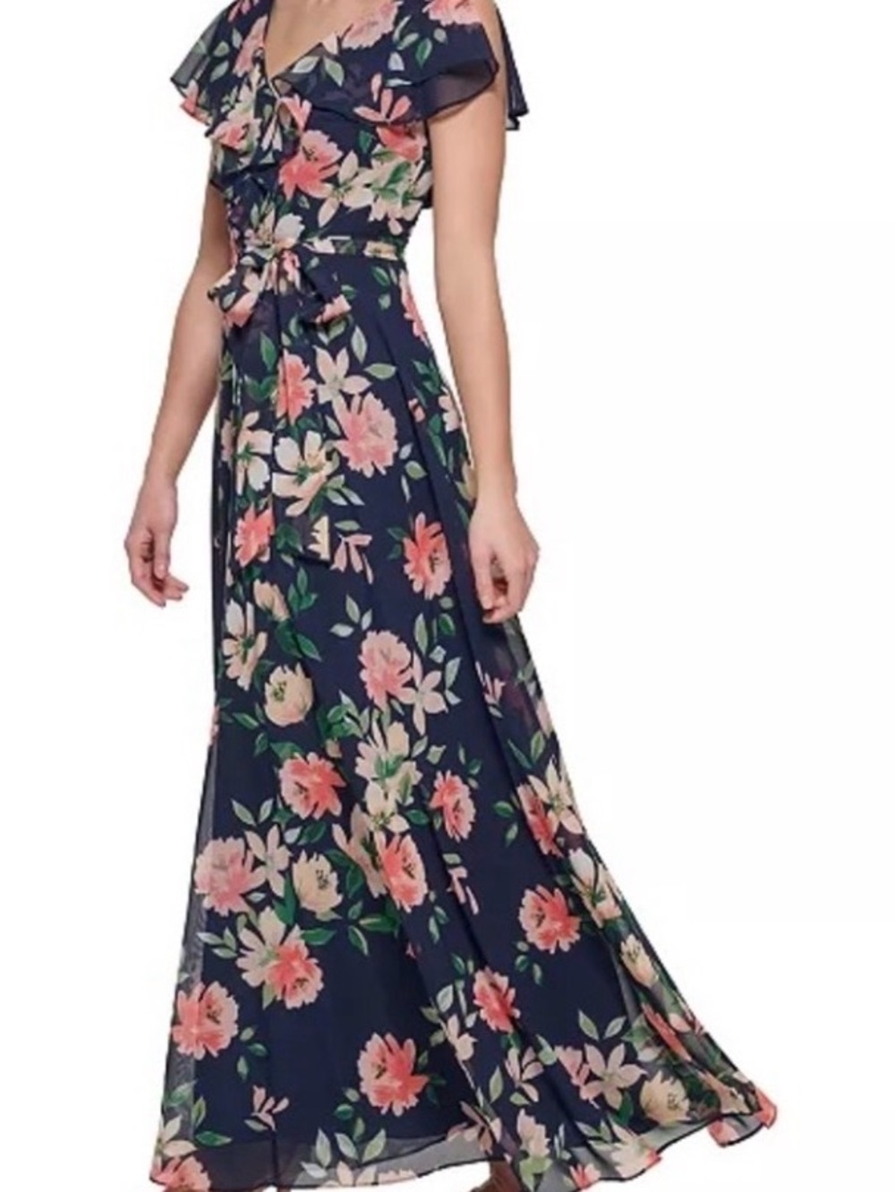 Eliza J Navy Floral Maxi Dress with Pink & Green Print